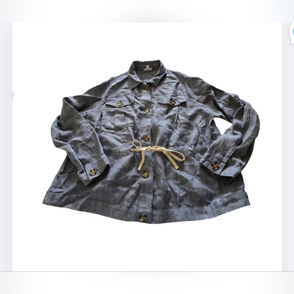 J. Jill Blazer Size XL Tie-Waist Linen Chambray Tie Waist Casual Button Up Top - Picture 2 of 13